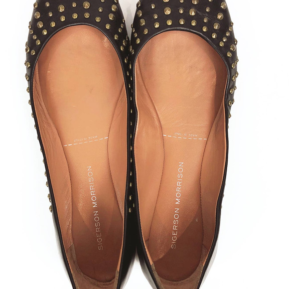 Sigerson Morrison Leather Brown Flats with Brass Studs - Picture 10 of 10